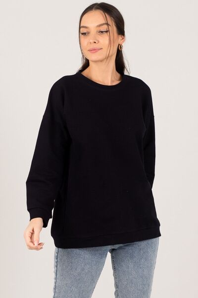 armonika Hanorac supradimensionat pentru femei albastru bleumarin cu guler ro...