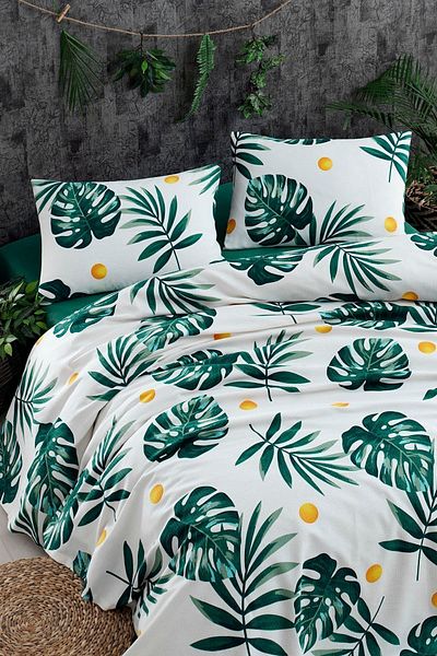 Eponj Home Green Monstera Patterned Natural Pique King 240x230cm