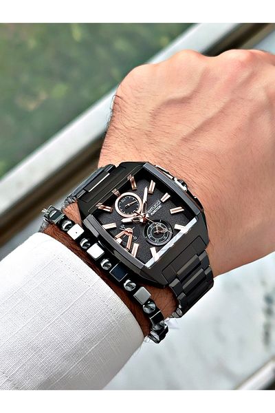 Ferrucci Men's Wristwatch - Black Square Function + Bracelet Gift