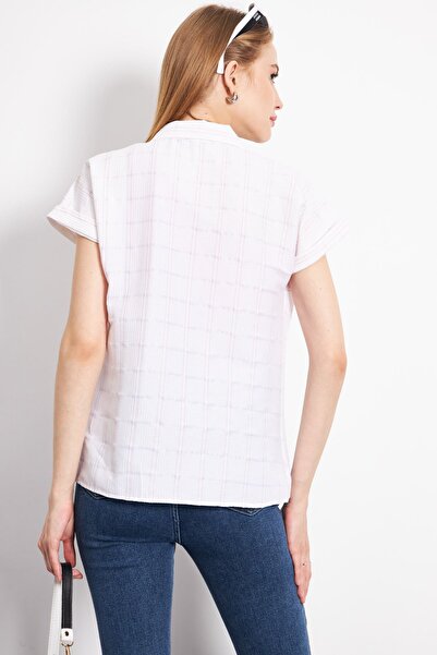 armonika Red-White Striped Women's Shirt - Short Sleeve, ARM-24Y001067