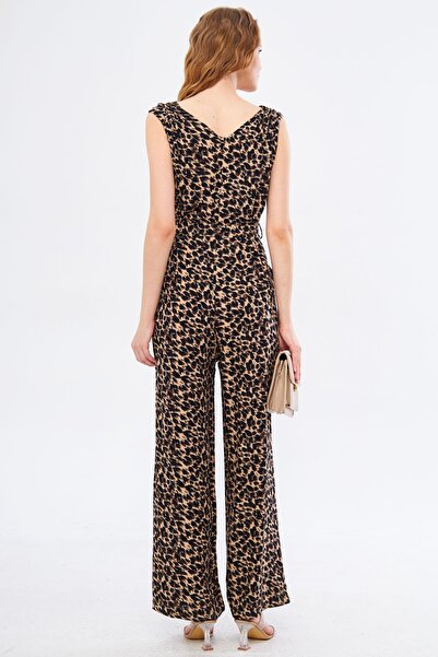 armonika Női világosbarna Ikosienna jumpsuit duplasoros gallér váll gumi részletes hát V öves ARM-24Y001049