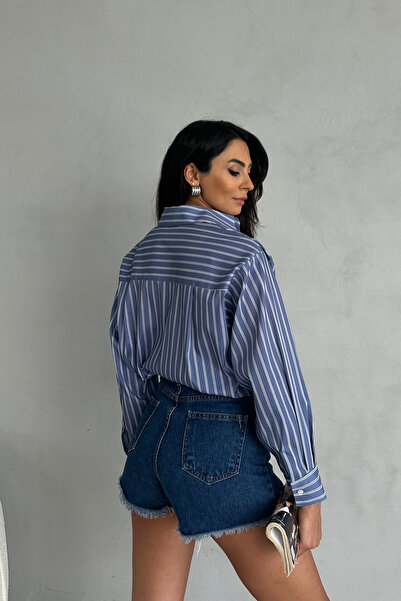 Ortaya Çık Оверсайз синя сорочка з подвійною лінією