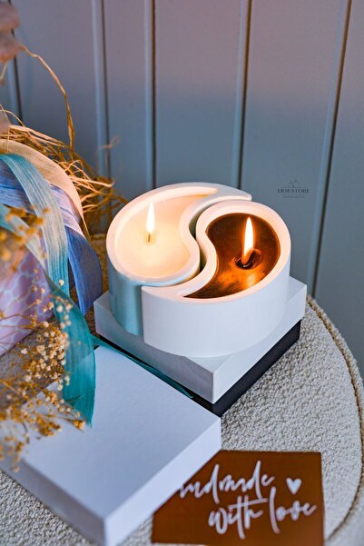 ersustore Dişil eril Enerji Yinyang Doğal Soya Wax Mum Vanilya Amber Kokulu Dekoratif Hediyelik