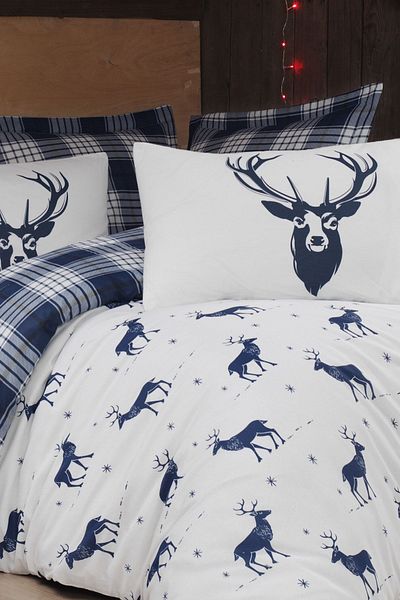 Eponj Home Μονό Σετ Παπλωματοθήκη Easy-Iron Deer Navy Blue