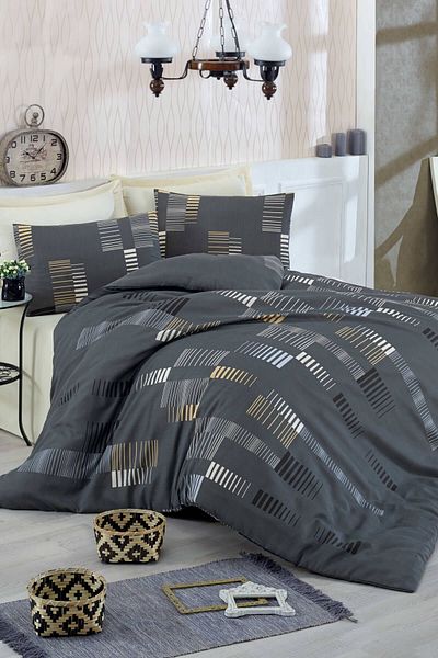 Eponj Home Μονό Σετ Παπλωματοθήκης Easy-Iron Trace Anthracite