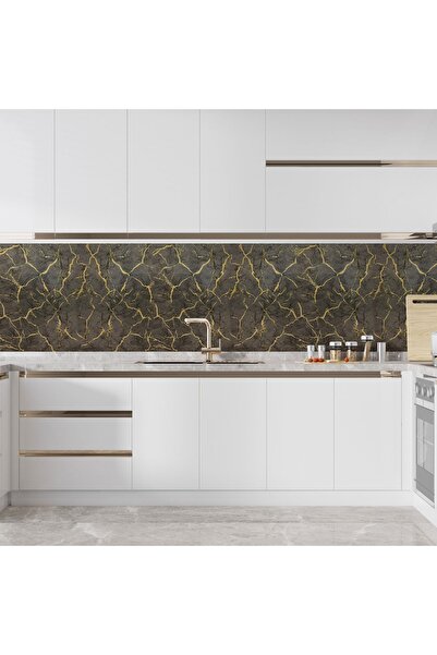 Home Sf 625 Koyu Antrasit Renkli Gold Damarlı Doğal Mermer Görünümlü Dolap Ve Tezgah Yapışkanlı Folyo