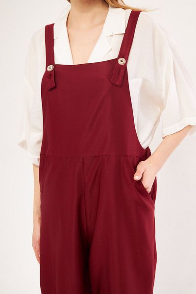 armonika Women's Burgundy İkosi Jumpsuit Pocketed Wide Leg Gardener Model ARM-24Y001043