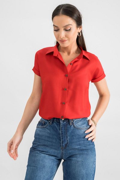 armonika Women's Red Short Sleeve Shirt ARM-19Y001065