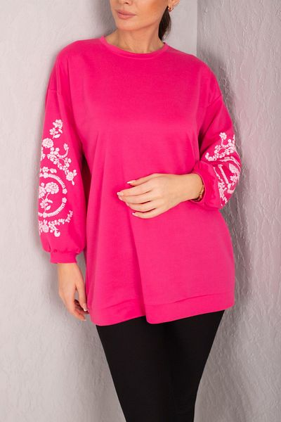 armonika Women's Fuchsia Round Neck Sleeve Embossed Tunic ARM-21K024033
