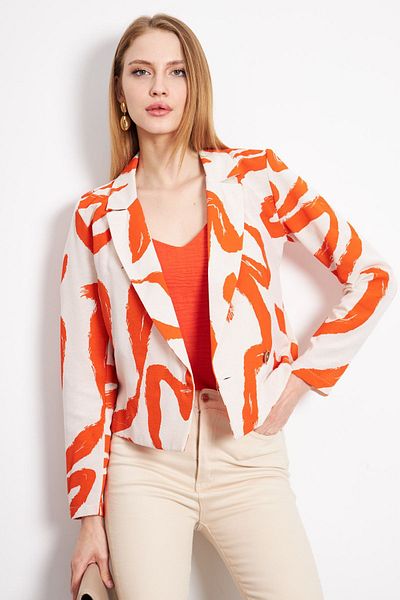 armonika Jachetă crop pentru femei cu model portocaliu cu guler dublu - ARM-24Y001058