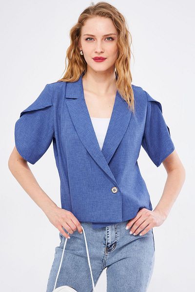 armonika Jachetă Bluekosiokto închisă pentru femei, cu mânecă cu fante, cu mânecă scurtă, ARM-24Y001048