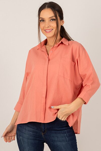 armonika Női lazac zsebes alkalmi vászon ing ARM-21Y001035