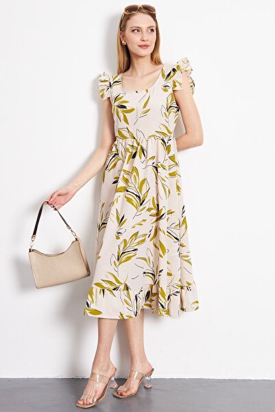 armonika Zelena haljina sa naboranim rukavima i dugim rajsferšlusom - ARM-23Y...