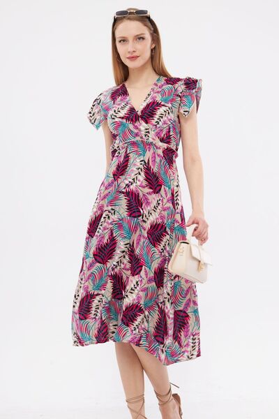 armonika Fuchsia midi haljina - Kruvaze izrez , detalj volana na ramenima, el...