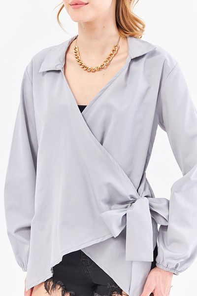 armonika Šedá dvouřadá dámská halenka - ARM-22Y024025