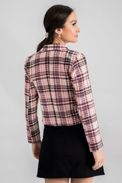 armonika Women's Salmon Double Breasted Collar Tweed Crop Jacket ARM-24K001014