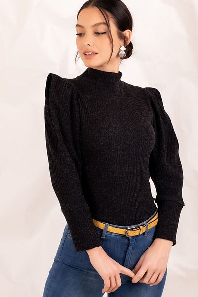 armonika Női fekete görögdinnye ujjú kötött pulóver ARM-20K001103