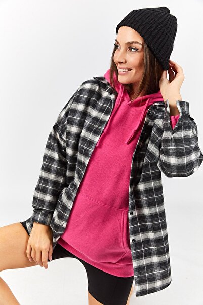 armonika Cămașă oversize pentru femei cu model carouri afumat ARM-22Y001177