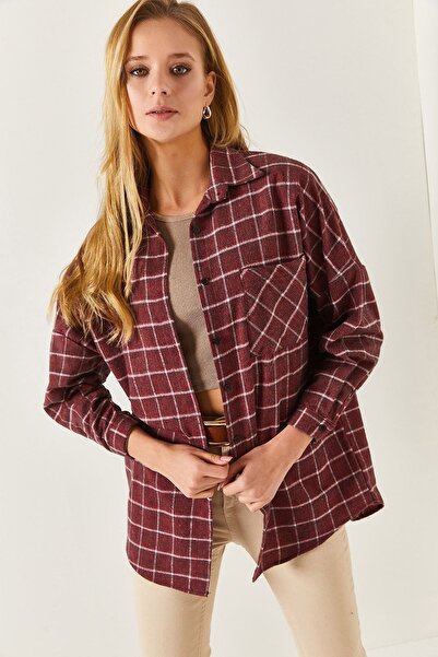 armonika Cămașă oversize, roșu, negru, cu model carouri, braț-22y001207