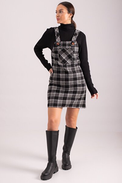 armonika Γυναικείο μαύρο-άσπρο καρό σχέδιο Gilet τσέπης ARM-24K001036