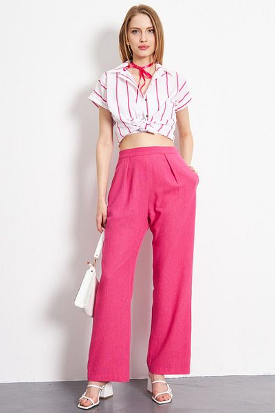 armonika Fuchsia Palazzo-Hose aus Leinen - Taschen, ARM-24Y001070