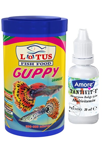 Lotus Guppy Granulat 100ml Tropikal Canlı Doğuran Akvaryum Balığı Yemi, Multi...
