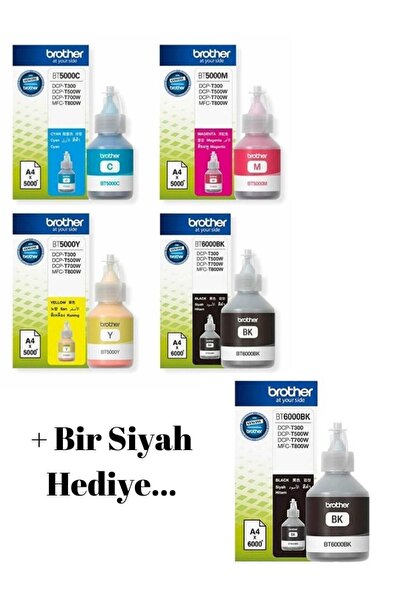 Brother Bt-5000 Bt-6000 Dcp-t720dw 4 Renk Orjinal Mürekkep Seti +1 Adet Siyah...