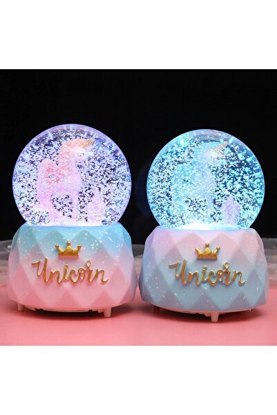 hediyesahibi Unicorn Işıklı Müzikli Püskürtmeli Büyük Boy Kar Küresi