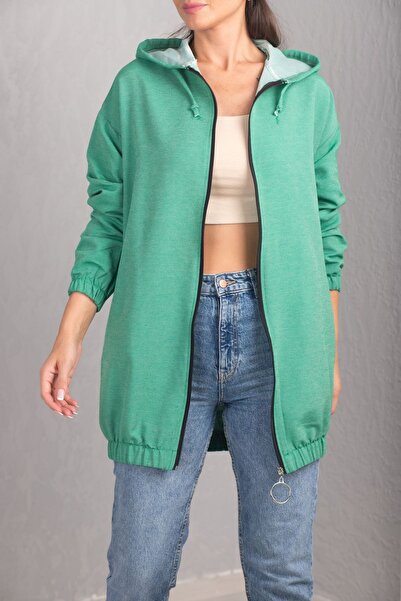 armonika Γυναικεία κουκούλα με φερμουάρ σκούρο πράσινο ARM-21K024030