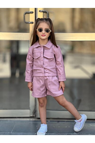 yns coolstar seasonal new season artificial leather shorts and jacket 2-piece set