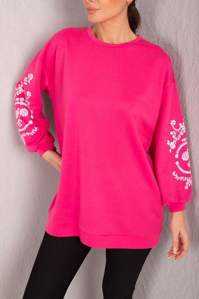 armonika Women's Fuchsia Round Neck Sleeve Embossed Tunic ARM-21K024033