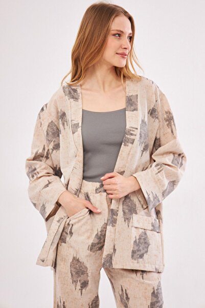 armonika Kimono Dio afumat pentru damă, cu model, buzunar cu curea, aspect de...