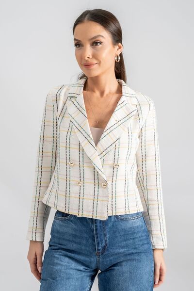 armonika Jachetă crop din tweed cu guler dublu crem pentru femei ARM-24K001014