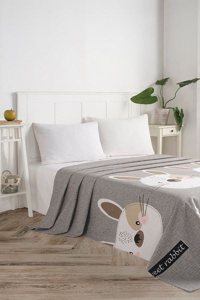 Eponj Home King 240x230cm Natural Pique Printed Bunny - Brown/Grey/Pink