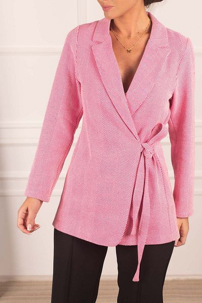 armonika Women's Fuchsia Side Tie Herringbone Patterned Cashew Jacket ARM-24K001009