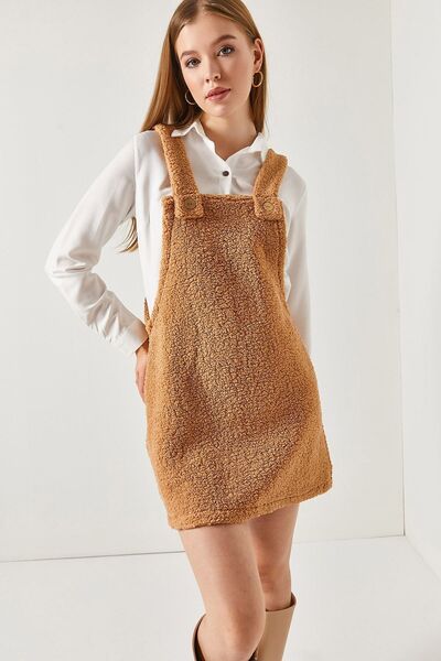 armonika Kadın Bej Peluş Jile Elbise ARM-22Y001189