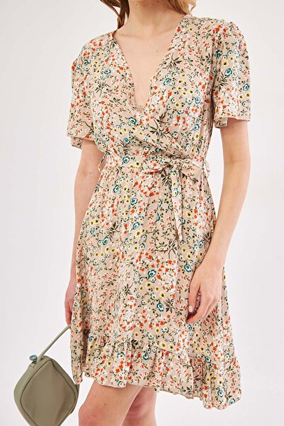 armonika Γυναικείο μπεζ φόρεμα Tessera Φούστα με γιακά με διπλό στήθος Mini μέγεθος ARM-24Y001024