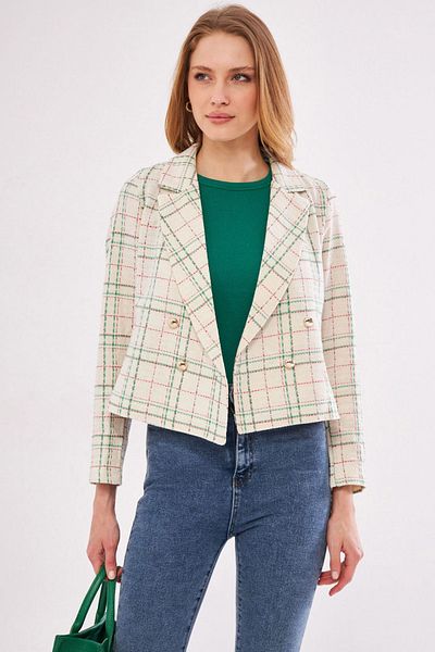 armonika Jachetă crop din tweed cu guler dublu pentru femei ARM-24K001014
