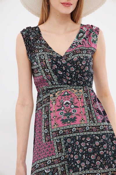 armonika Dusty Rose Print - Μίντι Γυναικείο Φόρεμα με ελαστική μέση και ώμους ARM-24Y 001052
