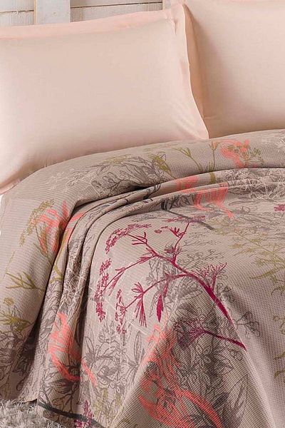 Eponj Home Battal Cotton Printed Pique 260x235 cm – Urla με σχέδιο μπεζ (KING SIZE)