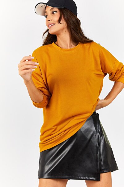 armonika Hanorac oversize muștar cu guler rotund pentru femei ARM-22K024027