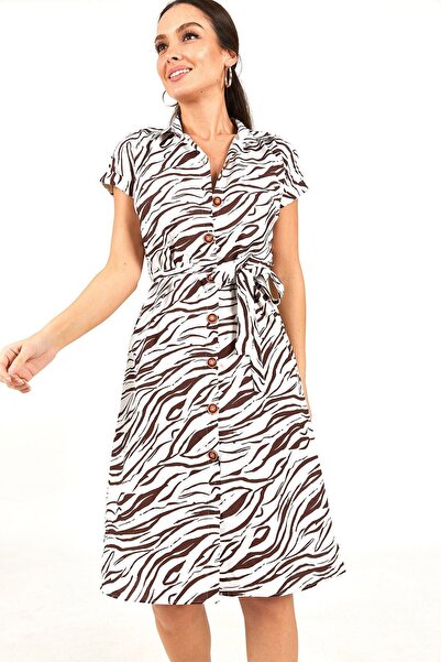 armonika Γυναικείο κοντό μανίκι πουκάμισο με μοτίβο ζέβρα με ζωνές ARM-22Y001054