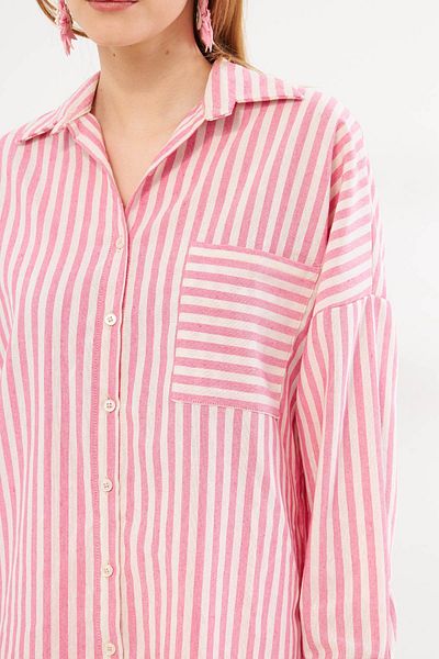 armonika Fuchsia gestreiftes Oversize-Hemd - Lange Ärmel und Taschendetail, Plissiert ARM-24Y001057