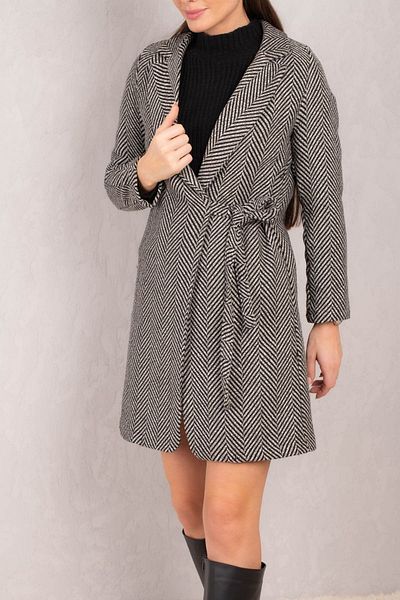 armonika Női világoszöld oldalsó nyakkendő halszálka mintás hosszú mandzsetta kabát ARM-24K001010