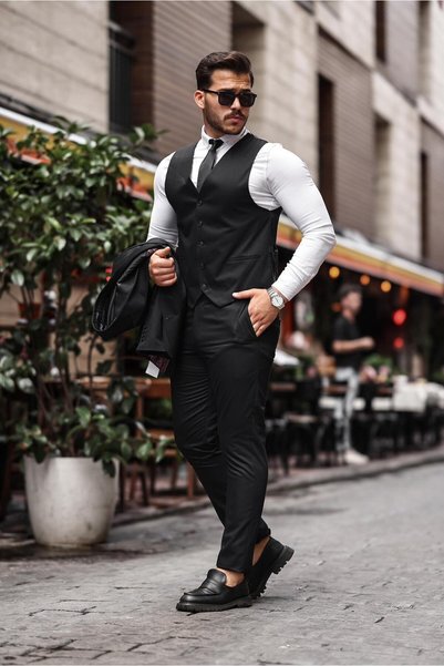 MISTER MR.PAPYON FASHION Erkek  Slim Fit Dar Yelekli Takım Elbise