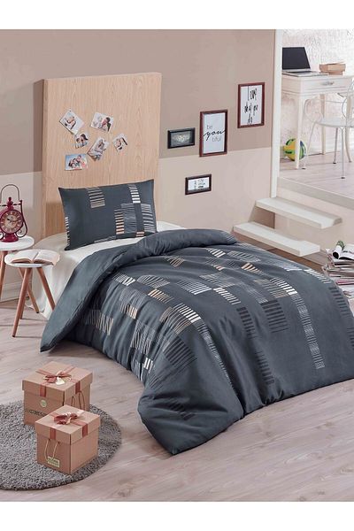 Eponj Home Μονό Σετ Παπλωματοθήκης Easy-Iron Trace Anthracite