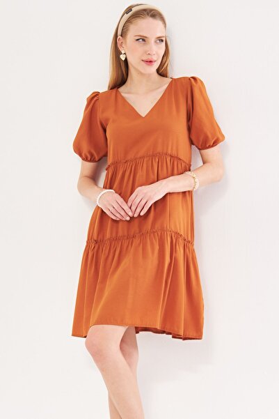 armonika Γυναικείο φόρεμα με βολάν με λαιμόκοψη σε μαύρο χρώμα - στάμπα με κο...