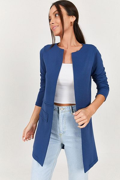 armonika Dámská tmavě modrá DLOUHÁ BUNDA SE ŠVÝM V PASE ARM-18K001308