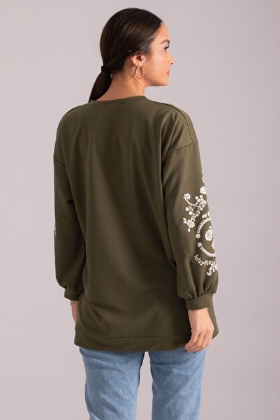 armonika Women's Khaki Round Neck Sleeve Embossed Tunic ARM-21K024033