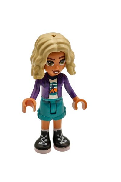 LEGO إكسسوار Moc Custom Minifigure سترة أرجوانية، شورت فيروزي، نوفا ذات شعر أصفر